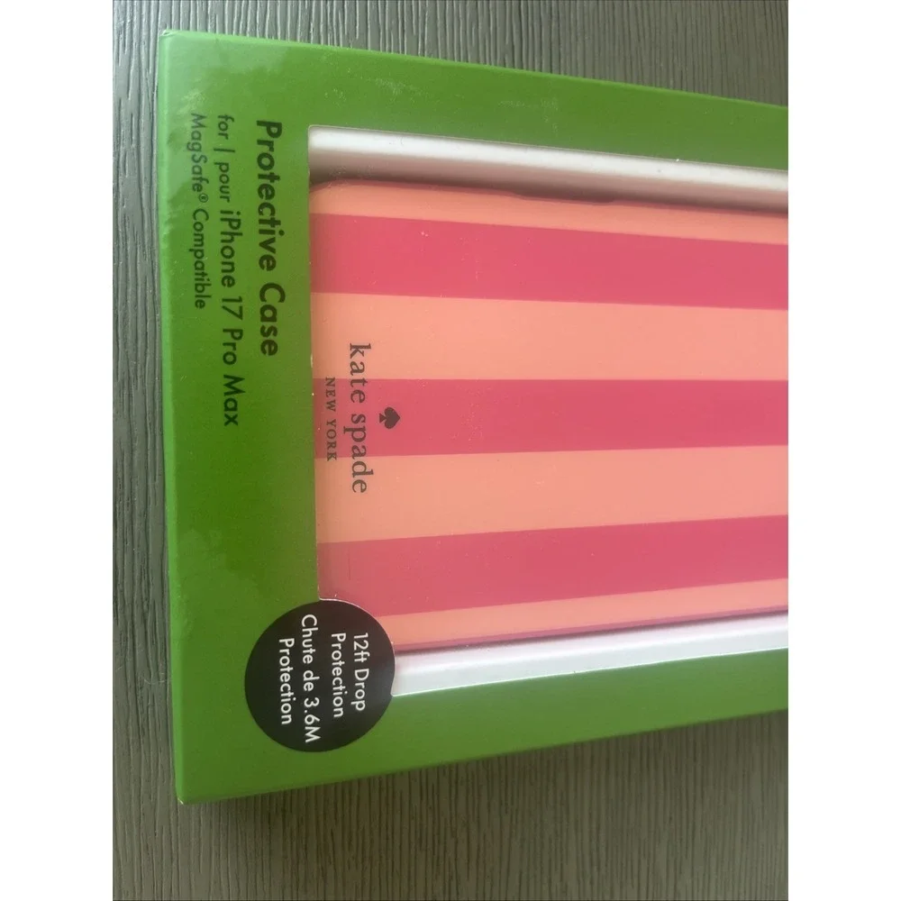 Kate Spade iPhone 17 Pro Max Protective Striped Case MagSafe Orange Red NIB
